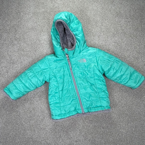 The North Face Other - The North Face Infant 6-12M Reversible Jacket Teal Grey Quilted Fleece Hooded